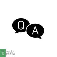 Questions and answers icon with speech bubble for web template and app. Q and A letters. Simple solid style. Black silhouette, glyph symbol. Vector illustration design on white background. EPS 10.