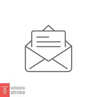 Envelope with letter icon. Simple outline style. Open message, email, mail, newsletter. Thin line symbol. Vector illustration isolated on white background. Editable stroke EPS 10.