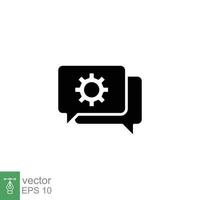 Settings chat icon. Simple solid style. Speech bubble with gear configuration. Black silhouette, glyph symbol. Dialog balloon and cog wheel. Vector illustration design on white background. EPS 10.