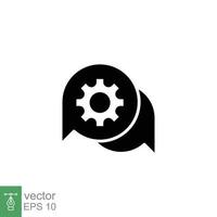 Settings chat icon. Simple solid style. Speech bubble with gear configuration. Black silhouette, glyph symbol. Dialog balloon and cog wheel. Vector illustration design on white background. EPS 10.