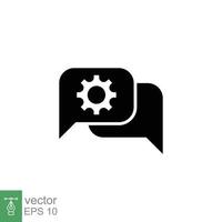 Settings chat icon. Simple solid style. Speech bubble with gear configuration. Black silhouette, glyph symbol. Dialog balloon and cog wheel. Vector illustration design on white background. EPS 10.