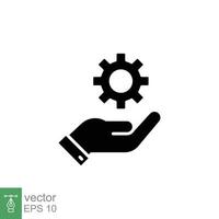 Mechanic gear service hand icon. Wheel, cogwheel, technical, technology. Black silhouette, solid, glyph symbol. Setting and support concept. Vector illustration design on white background. EPS 10.