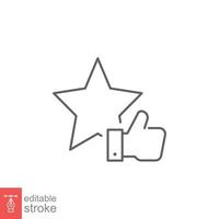 Star and hand thumb up line icon. Like, favourite, love, and testimonials concept. Simple outline style. Vector illustration isolated on white background. Editable stroke EPS 10.