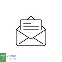 Envelope with letter icon. Simple outline style. Open message, email, mail, newsletter. Thin line symbol. Vector illustration isolated on white background. EPS 10.