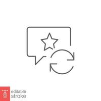 Favourite feedback line icon. Testimonials and customer relationship management concept. Bubble speech star outline style. Vector illustration isolated on white background. Editable stroke EPS 10.