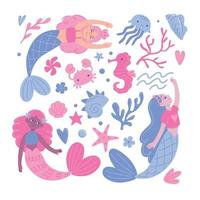 mermaids and ocean creatures vector