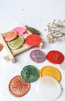 colorful thank you wax coin for vintage wedding invitation decoration photo