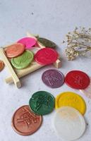 colorful thank you wax coin for vintage wedding invitation decoration photo