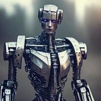 concepto futuro metal robot a futuro ciudad, generativo Arte por ai