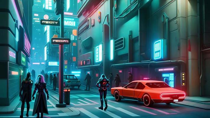 Cyberpunk city street. Sci-fi wallpaper. Futuristic city scene in a style  of pixel art. Urban scene. Generative AI. 22451635 Stock Photo at Vecteezy