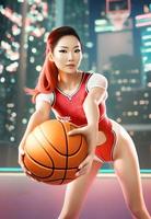 futurista ciencia ficción retrato asiático mujer jugando baloncesto, generativo Arte por ai foto