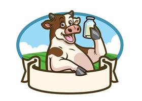 cartoon cow badge design vector