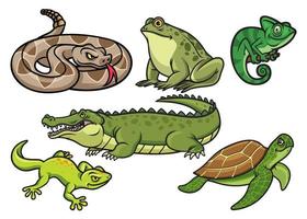 conjunto de reptil dibujos animados ilustración en conjunto vector