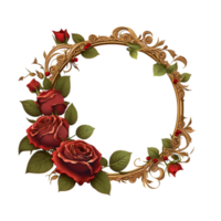 hermosa floral guirnalda con rojo Rosa flor circulo marco png