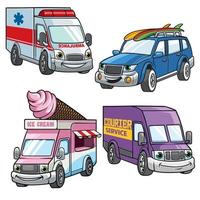 cartoon van car set vector