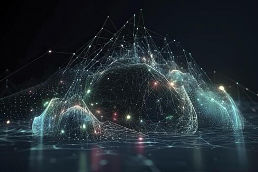 Abstract technology big data background concept. Artificial intelligence tech. Big data and cybersecurity. Transfer and storage of data sets, blockchain, server. Colorful background photo