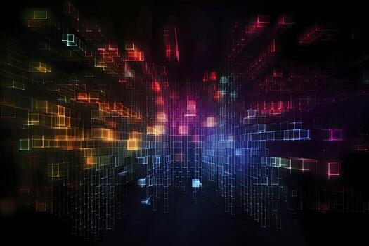 Abstract technology big data background concept. Artificial intelligence tech. Big data and cybersecurity. Transfer and storage of data sets, blockchain, server. Colorful background photo