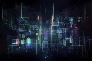 Abstract technology big data background concept. Artificial intelligence tech. Big data and cybersecurity. Transfer and storage of data sets, blockchain, server. Colorful background photo