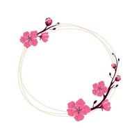 Round pink frame with spring cherry blossoms vector