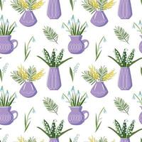 Seamless pattern of bouquets of spring flowers in a vase vector