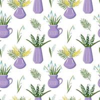 Seamless pattern of bouquets of spring flowers in a vase vector