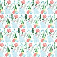 Pattern of Easter eggs, rabbits and spring flowers vector