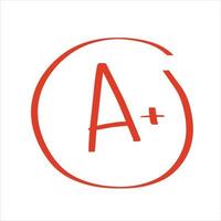 A Plus Red Grade Mark. School excellent test and exam. vector