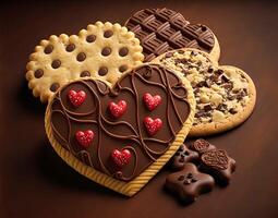 hecho en casa enamorado corazón galletas y chocolate para el día de amor. ai generado foto