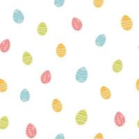 Easter eggs texture Seamless ester pattern with easter eggs, bunny rabbits, carrot, birds flowers. Cute simple spring design on white. Hand drawn repeating template. Eggs pattern. Vector illustration