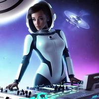 futuristic sci-fi of woman astronaut entertainment Dj music station, generative art by A.I. photo