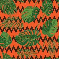 Seamless hand drawn tropical pattern with palm leaves, jungle exotic leaf on dark background vector