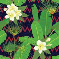 Seamless hand drawn tropical pattern with palm leaves, jungle exotic leaf on dark background vector