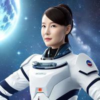 futuristic sci-fi of woman astronaut entertainment Dj music station, generative art by A.I. photo