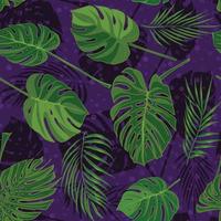 Seamless hand drawn tropical pattern with palm leaves, jungle exotic leaf on dark background vector