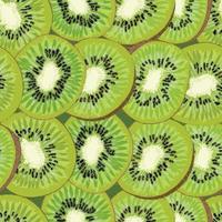 Hand-drawn seamless background with kiwi fruit, single, peeled and sliced, realistic drawing, vector