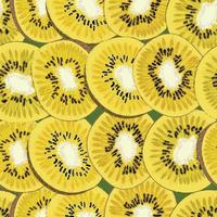 Hand-drawn seamless background with kiwi fruit, single, peeled and sliced, realistic drawing, vector