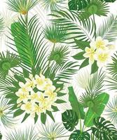 Seamless hand drawn tropical pattern with palm leaves, jungle exotic leaf on white background vector