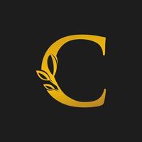 nature C alphabet leaf gold vector