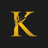 nature K alphabet leaf gold vector