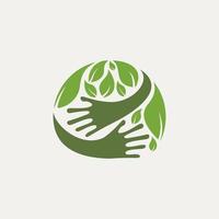 go green hand hugging leave vector