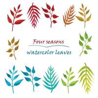 Set watercolor leaves vector elements