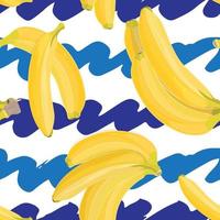 Seamless hand drawn tropical pattern with banana fruit on white and blue background vector