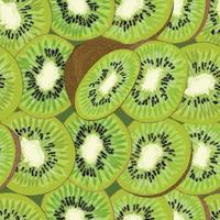 Hand-drawn seamless background with kiwi fruit, single, peeled and sliced, realistic drawing, vector