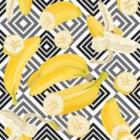 Seamless hand drawn tropical pattern with banana fruit on geometric background vector