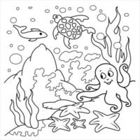 Sea life coloring page for kids and adult vector illustration art