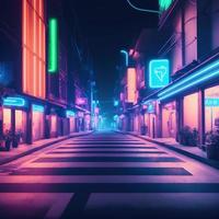 city street at night with neon light, generative art by A.I photo