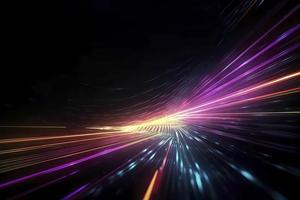 Speed of digital lights, neon glowing rays. Futuristic technology abstract background with lines for network, big data, data center, server, internet photo