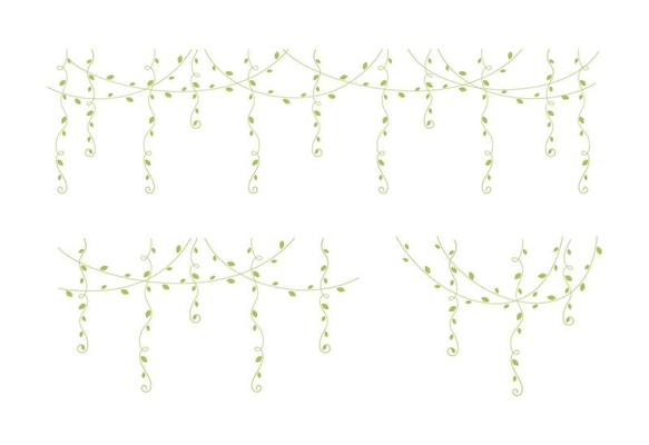 Green vines frames and borders, hanging vine curtain design, botanical elements vector illustration set