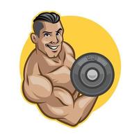 fitness men lifts barbell vector