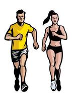 conjunto de hombre y mujer corriendo vector